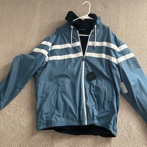 Brooks Brothers Men's Blue and White Hooded Jacket